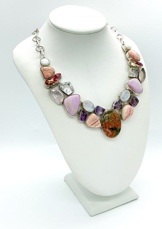 Vintage Sterling Silver Multi Gemstone Collar Nec… - image 8