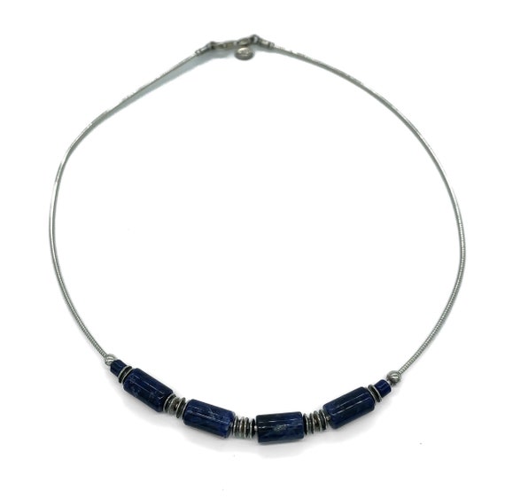 Vintage Modernist Sterling Silver Sodalite Bead C… - image 9