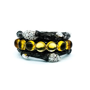 Vintage Sterling Silver Citrine Pave Diamond Branch Twig Ring Size 8/ Black Gold Ring/ Diamond Ring/ Citrine Ring/ Branches Ring/ Nature