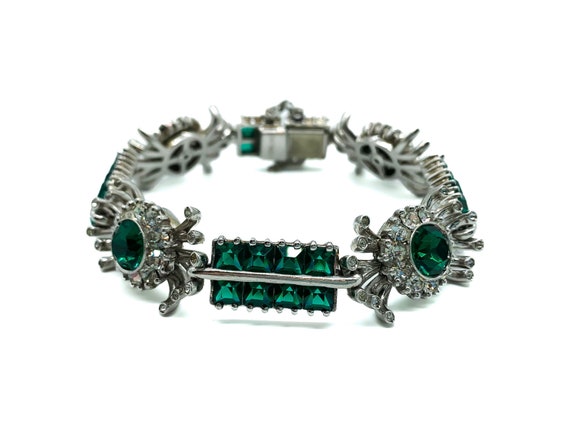 Antique Art Deco Sterling Silver Emerald & Diamon… - image 1