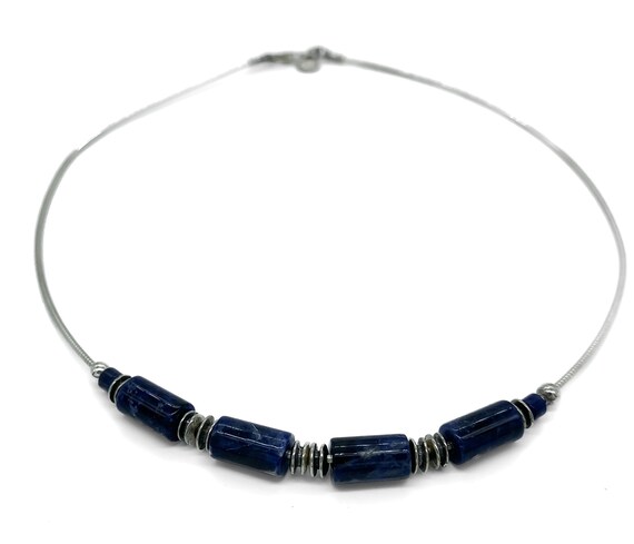 Vintage Modernist Sterling Silver Sodalite Bead C… - image 4