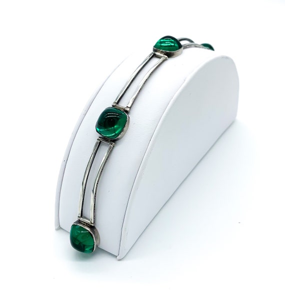 Antique Art Deco Sterling Silver Emerald Paste Su… - image 3