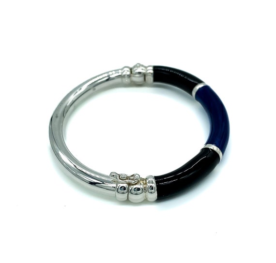 Vintage Sterling Silver Blue Black Enamel Bangle … - image 4