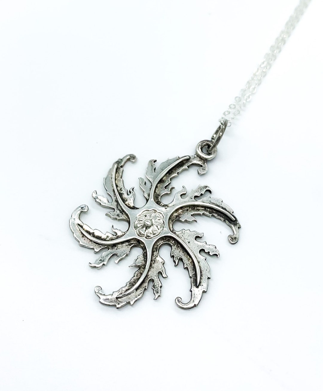 Antique Art Nouveau Sterling Silver Flower Pendant Necklace - 20" - Etsy