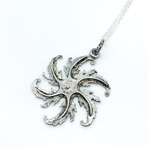 Antique Art Nouveau Sterling Silver Whirl Flower Pendant Necklace 20&quot;/ Antique Art Nouveau Sterling Pendant Necklace/ Art Nouveau Necklace