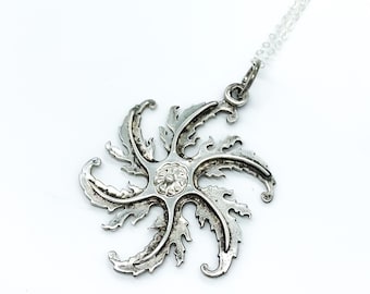 Antique Art Nouveau Sterling Silver Flower Pendant Necklace - 20"