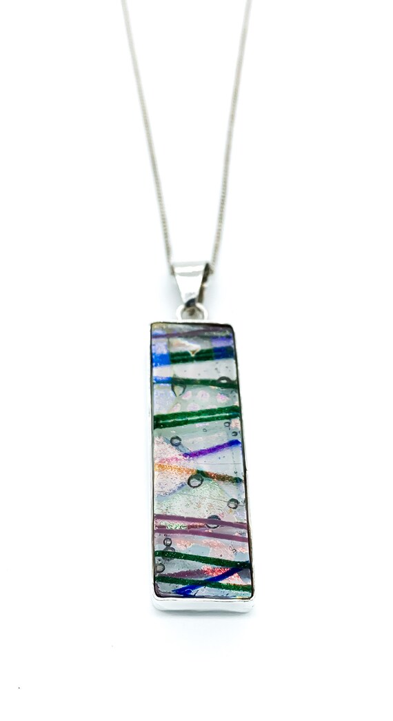 Vintage Artisan Sterling Silver Dichroic Art Glas… - image 4