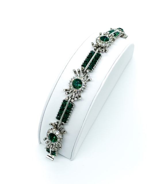 Antique Art Deco Sterling Silver Emerald & Diamon… - image 3