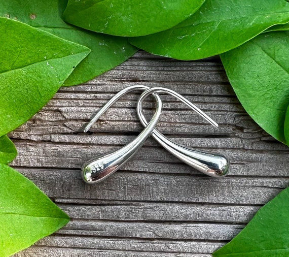 Vintage Modernist Sterling Silver Teardrop Earrin… - image 1