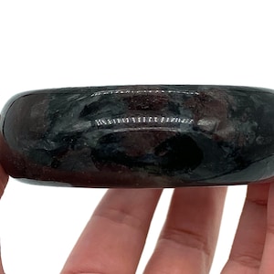 Carved Black Granite Bangle Bracelet with Garnet - 59mm
