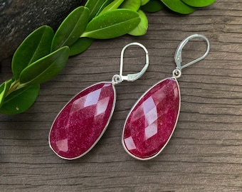 Vintage Sterling Silver Ruby Teardrop Pendant Earrings/ Vintage Ruby Earrings/ Vintage Sterling Earrings/ Sterling Ruby Earrings/ Red Gem