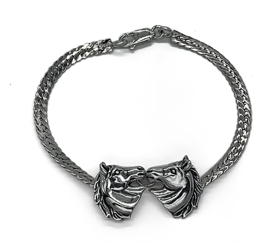 Vintage Sterling Silver Equestrian Horse Head Bracelet 7.25"/ Vintage Sterling Bracelet/ Sterling Horse Bracelet/ Sterling Silver Bracelet