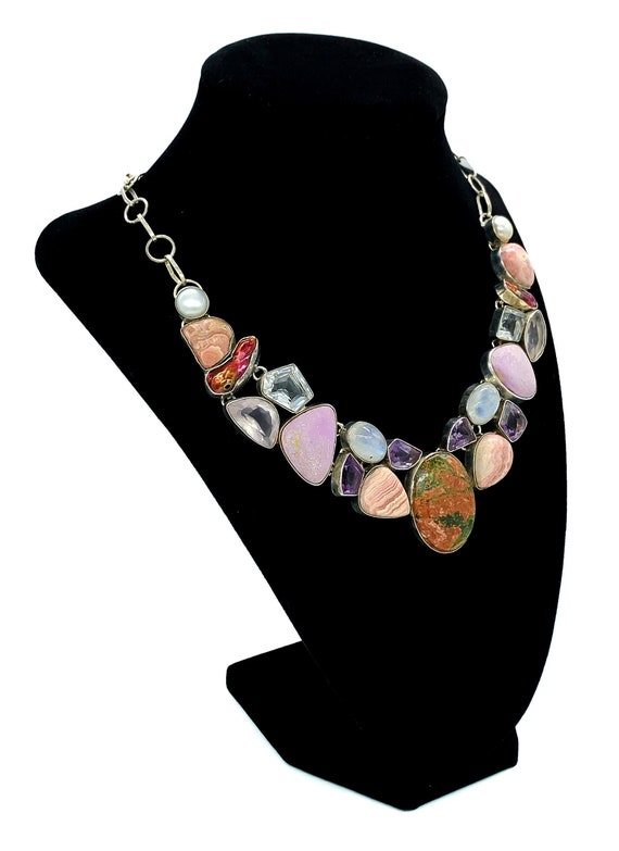 Vintage Sterling Silver Multi Gemstone Collar Nec… - image 5