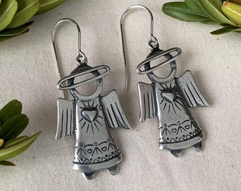 Vintage sterlingzilveren engel bedeloorbellen/sterlingzilveren engelenoorbellen/sterling oorbellen engel/vintage sterlingzilveren oorbellen