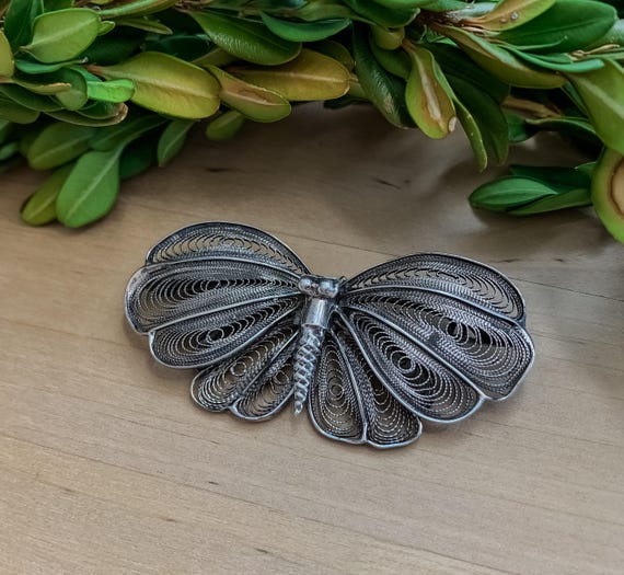 Antique Chinese Sterling Silver Filigree Butterfly Pin Brooch/ Sterling Silver Butterfly Jewelry/ Vintage Sterling Brooch/ Butterfly Pin View 4