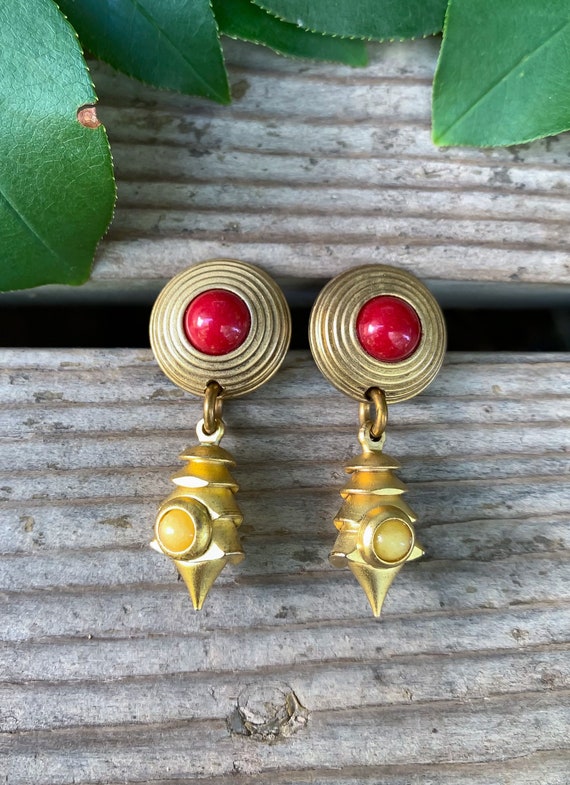 Vintage Modernist G.N.Buonanno Gold Tone Red Enam… - image 5