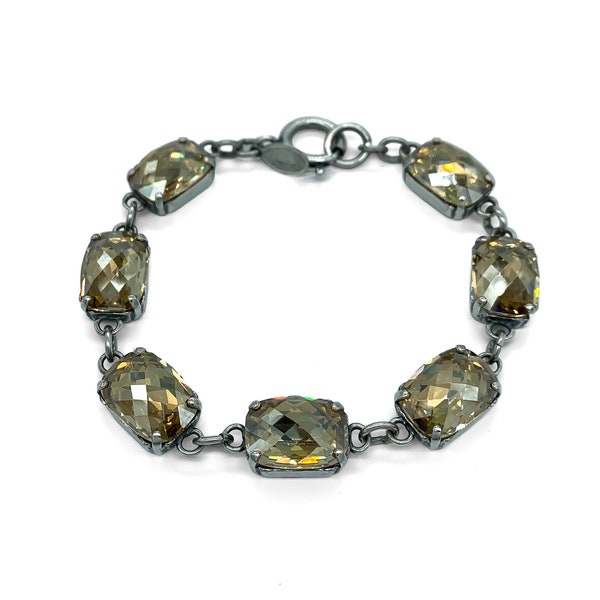 Vintage Catherine France Popesco Silver Tone Citrine Paste Rhinestone Bracelet 7.5"/ Vintage Designer Bracelet/ French Designer Bracelet