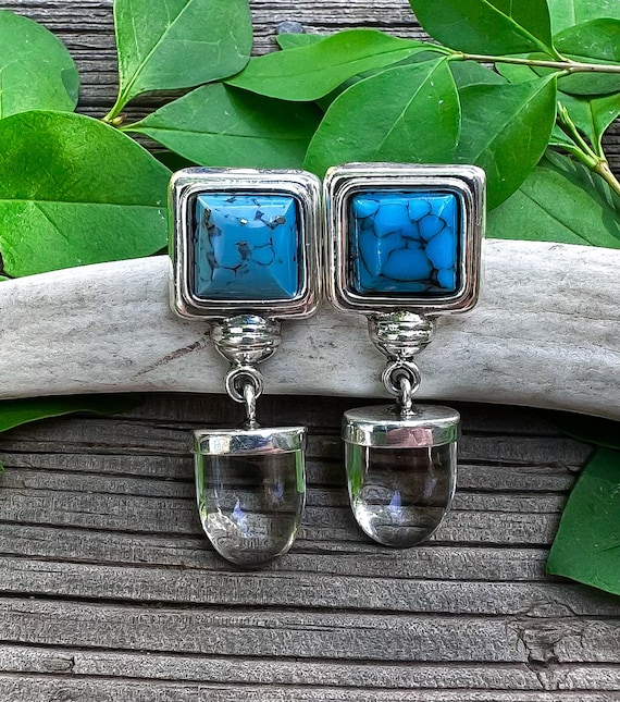 Vintage Modernist Heavy Sterling Silver Turquoise 