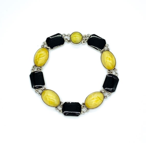 Antique Art Deco Sterling Silver Black & Yellow E… - image 1