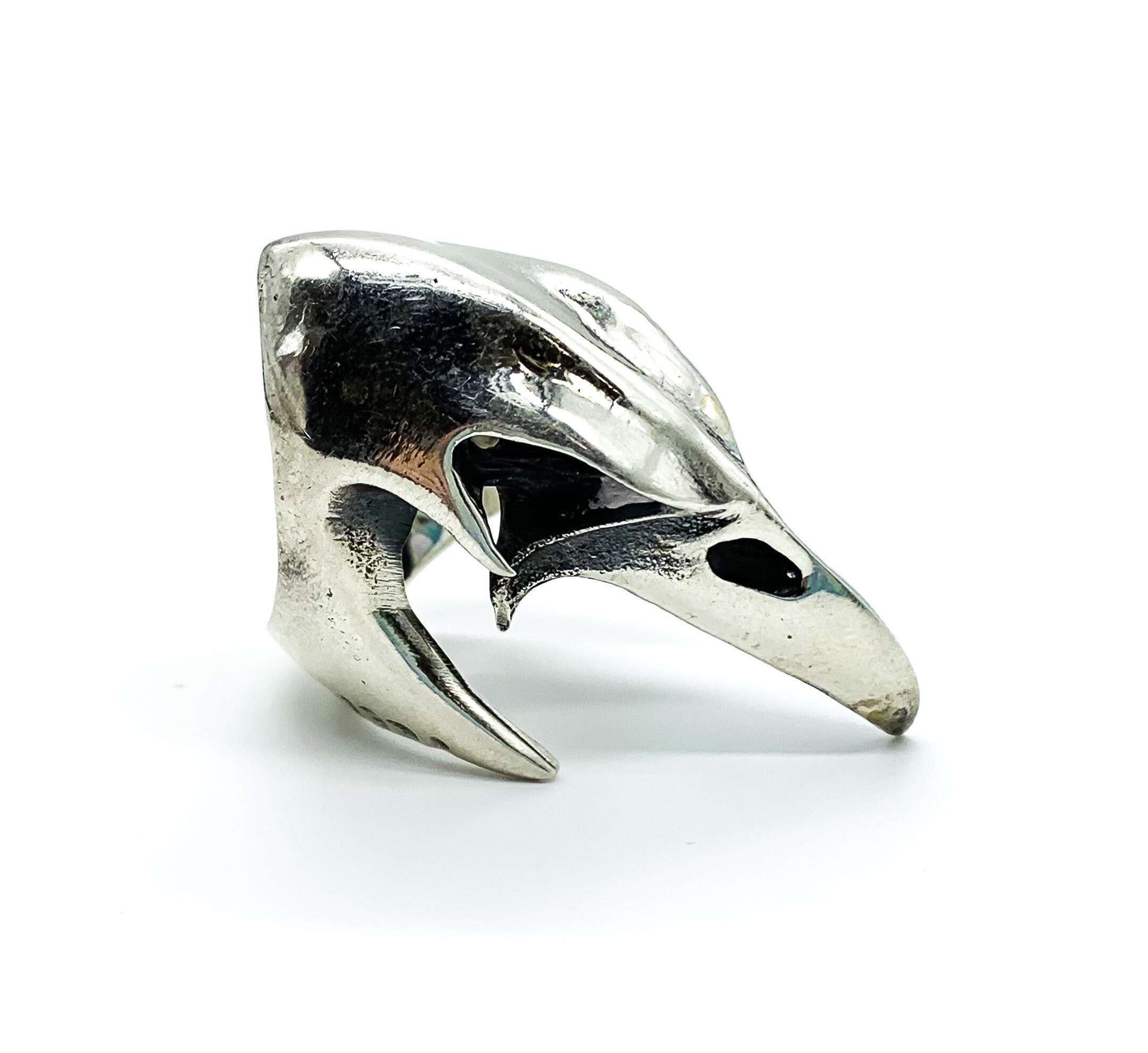 Vintage Punk Gothic Sterling Silver Bird Raven Skull Ring Size