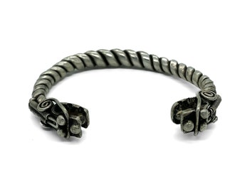 Bracciale rigido vintage cinese con testa di drago placcato in argento sterling, 7 pollici