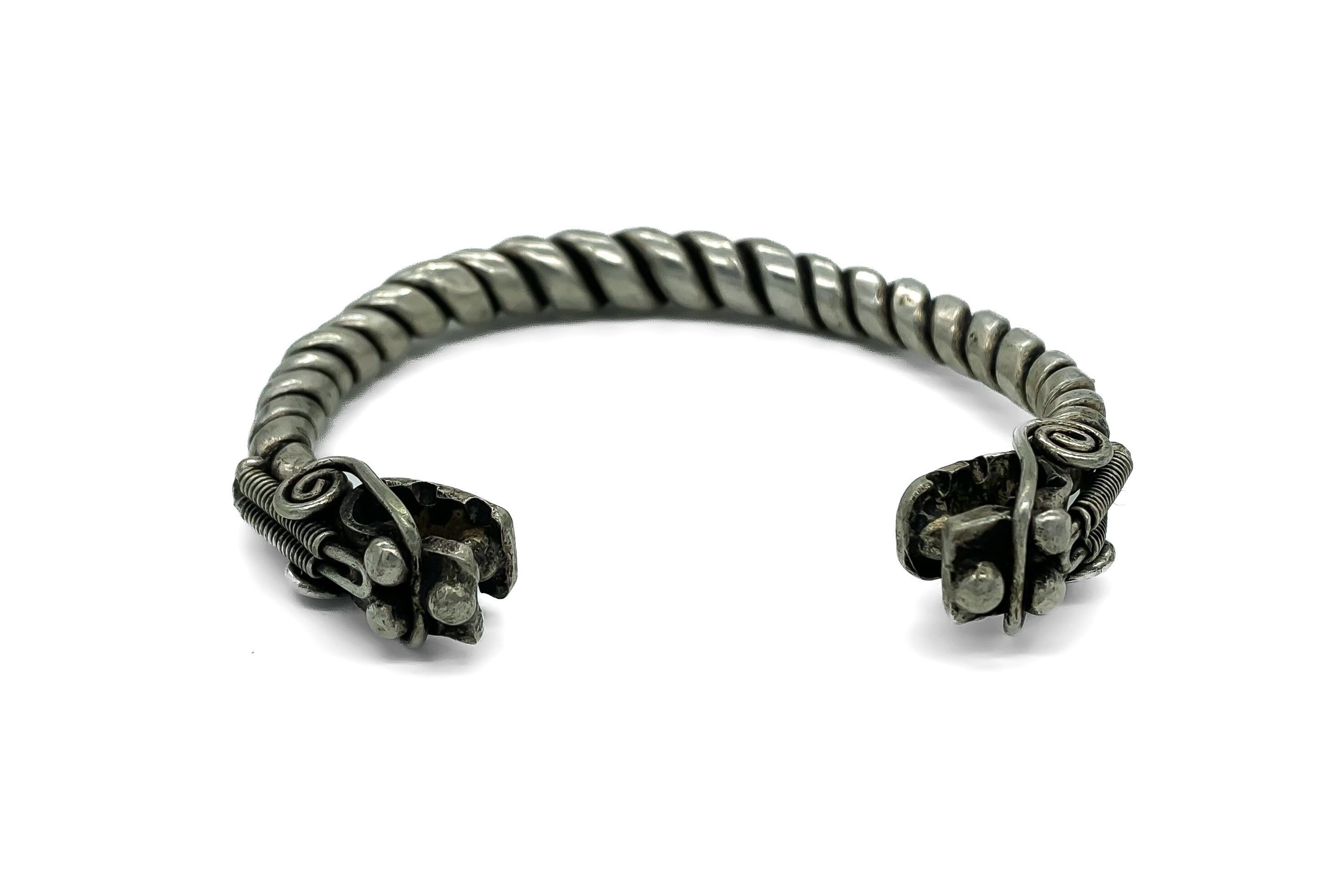 ヴィンテージ 中国龍頭 スターリングシルバー メッキ バングル