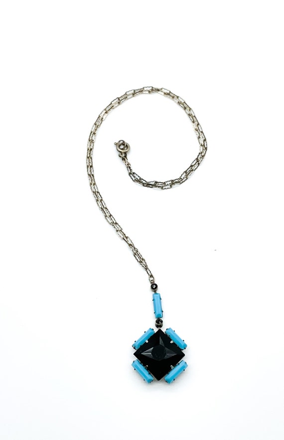 Antique Art Deco Sterling Silver Czech Glass Necklace 16" inches/ Antique Sterling Czech Glass Necklace/ Art Deco Sterling Necklace