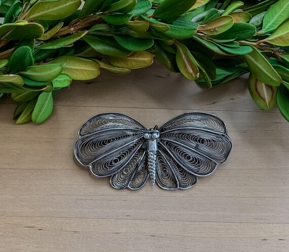 Antique Chinese Sterling Silver Filigree Butterfly Pin Brooch/ Sterling Silver Butterfly Jewelry/ Vintage Sterling Brooch/ Butterfly Pin View 3