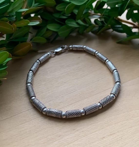 Vintage Sterling Silver Bead Bracelet 7"/ Vintage Sterling Bracelet/ Vintage Sterling Silver Bead Bracelet/ Sterling Rope Bead Bracelet View 3