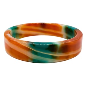 Vintage Art Glass Salmon Sushi Roll Orange Green Bangle Bracelet 8&quot;/ Sushi Bracelet/ Sushi Roll Jewelry/ Art Glass Bangle/ Glass Bangle