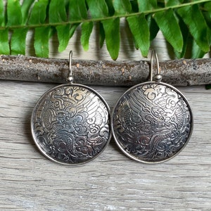 Vintage Chinese Dragon Sterling Silver  Earrings/ Sterling Silver Dragon Earrings/ Sterling Silver Disk Earrings