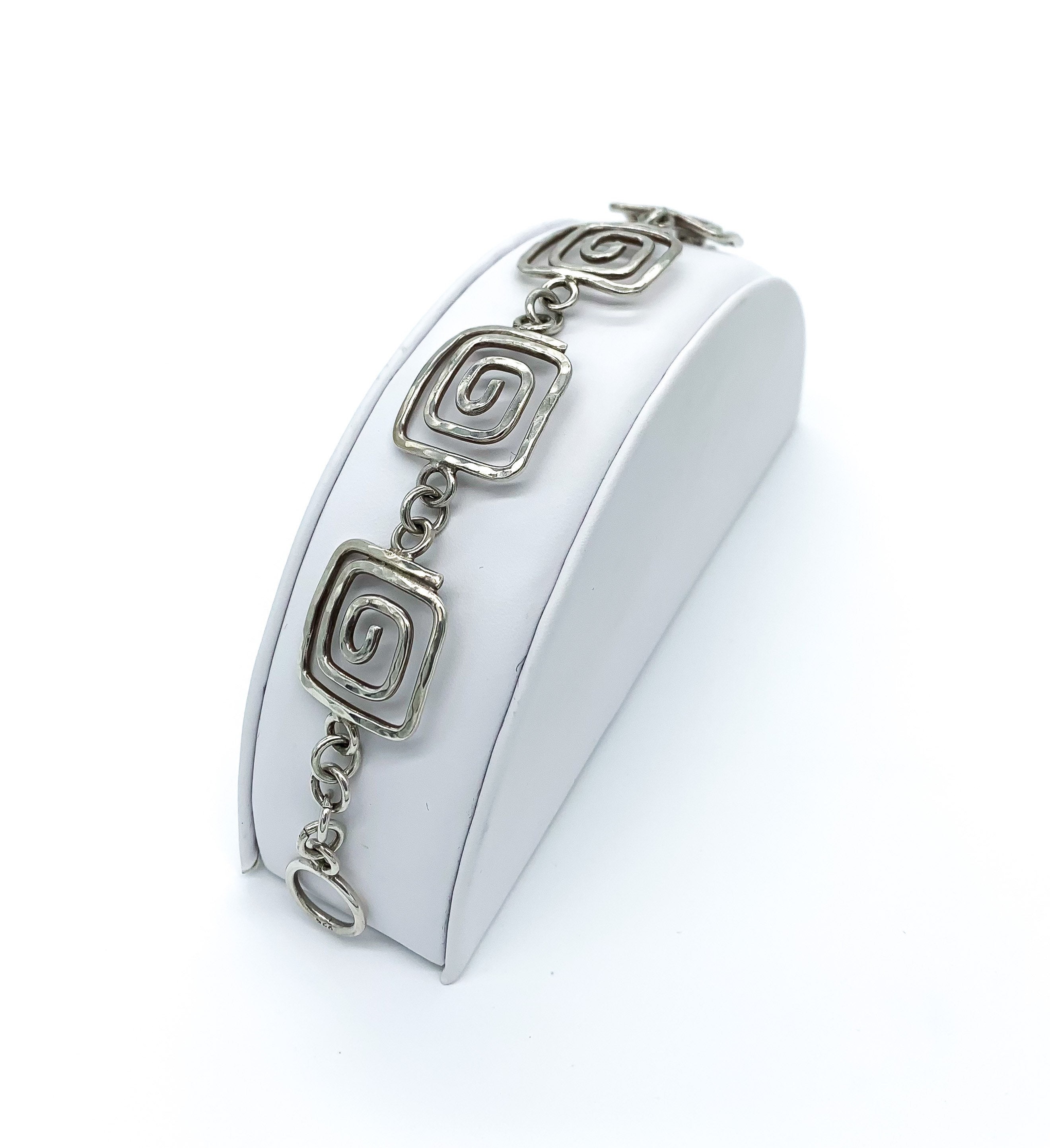 【Vintage Silver】 Square Link Bracelet Vintage Sterling Silver Square Swirl Link Bracelet 7.5