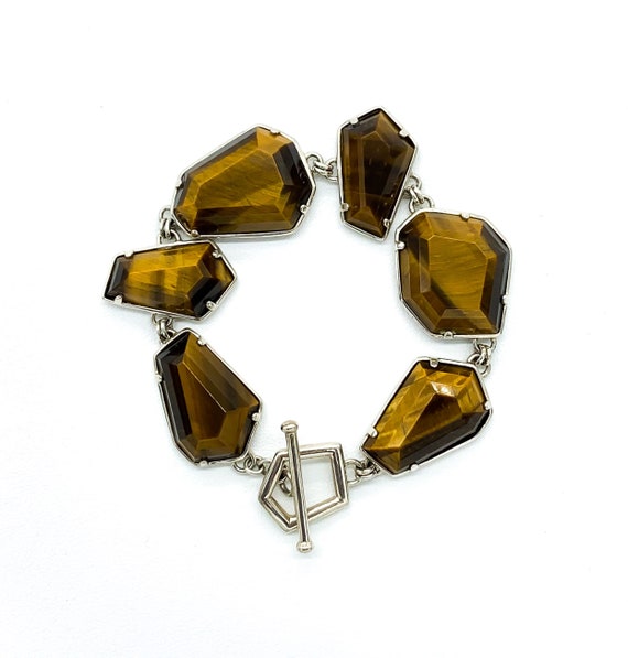 Vintage Modernist Sterling Silver Tigers Eye Geome