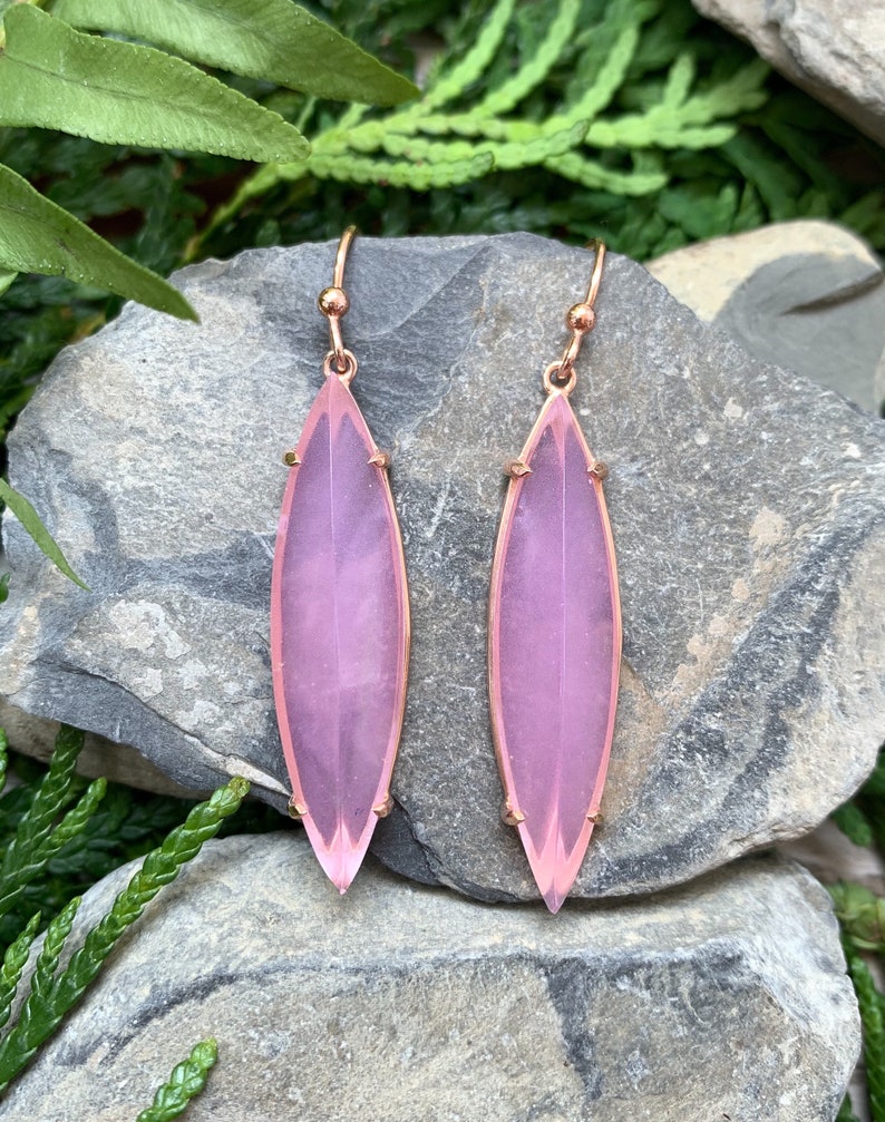 14k Rose Gold Sterling Silver Pink Chalcedony Kite Earrings Rose Gold Pink Chalcedony Earrings 14k Chalcedony Earrings Chalcedony Kite