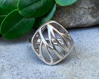 Vintage Modernist Sterling Silver Cut Out Ring Size 7.25/ Vintage Sterling Ring/ Sterling Silver Ring/ Sterling Abstract Ring
