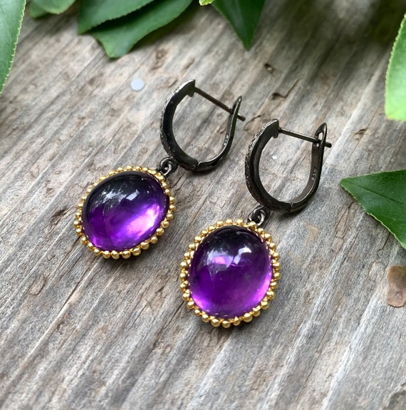 Black Rhodium 22kt Gold Sterling Silver Amethyst Organic Earrings Gothic Sterling Silver Earrings Gothic Amethyst Earrings Purple Etsy Canada