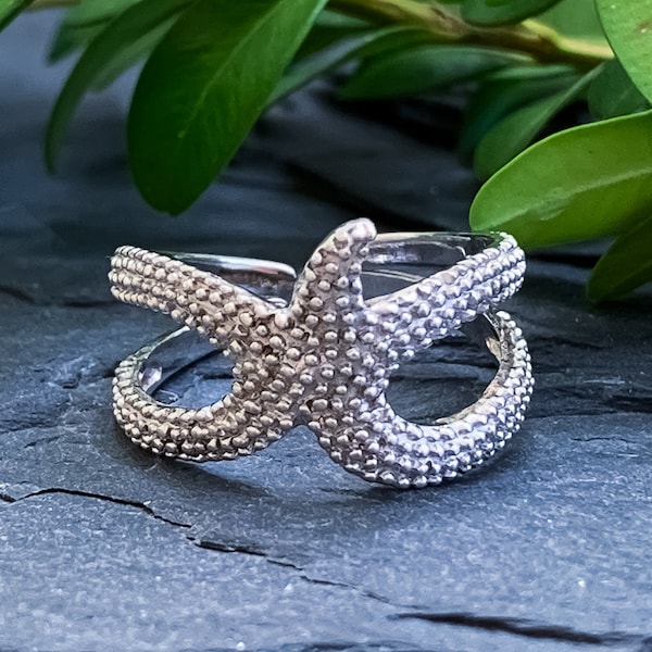 Vintage Tropical Sterling Silver Starfish Ring Size 8.25/ Sterling Silver Starfish Ring/ Vintage Sterling Silver Ring/ Tropical Beach Ring