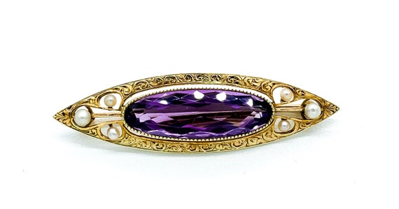 Antique Victorian 14k yellow Gold Amethyst Seed P… - image 1