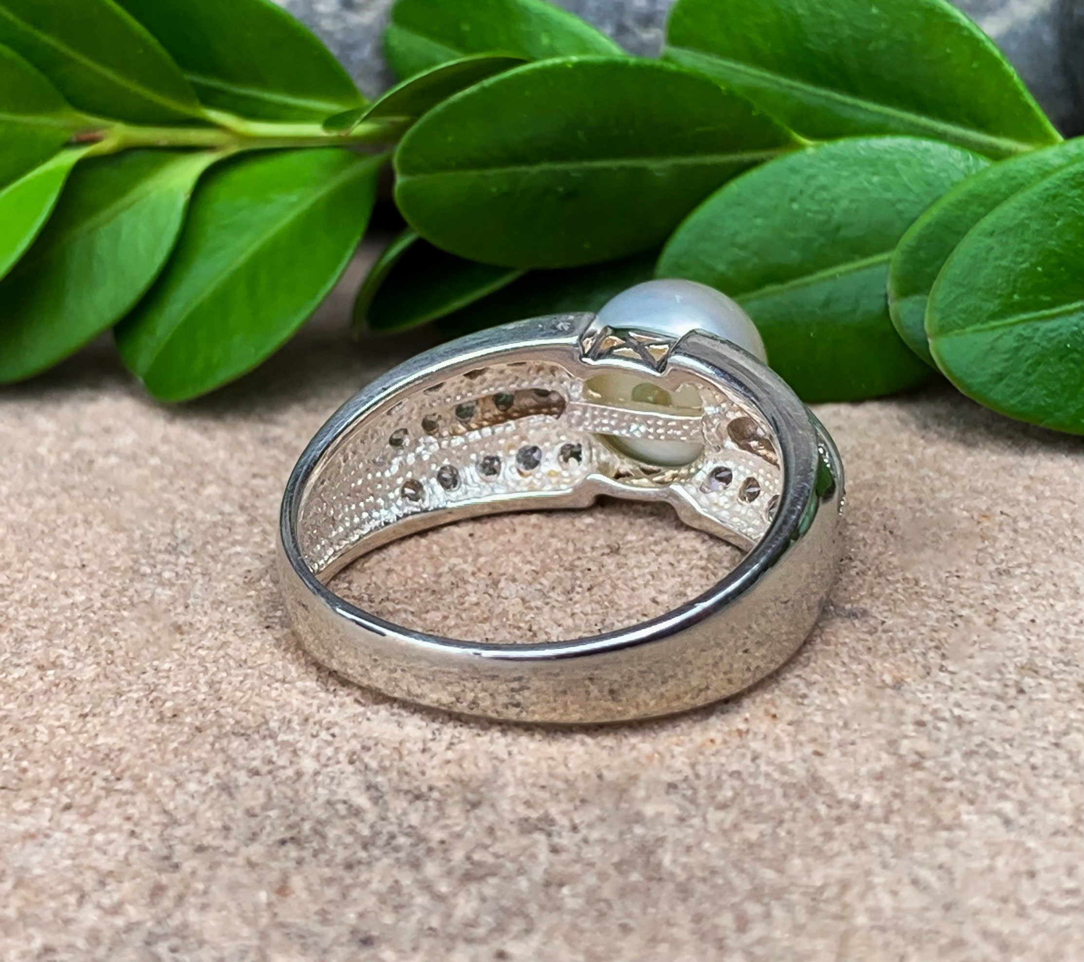 Bague Vintage Argent 925 - Zirconium Cubique Et Perle De Culture - Taille 54 - Neuf Parfait état (sans Emballage)