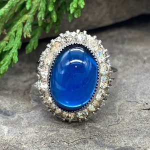 Antique Uncas Art Deco Sterling Silver Sapphire Paste Ring - Size 6.5