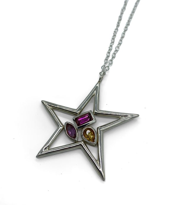 Vintage Y2K Sterling Silver Gemstone Star Pendant 