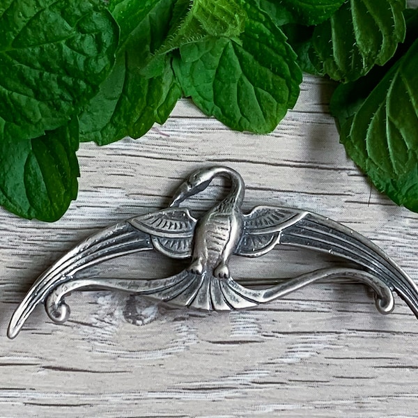 Antique Art Nouveau Ancient Egyptian Revival Sterling Silver Ibis Bird Pin Brooch/ Egyptian Revival Sterling Brooch/ Art Nouveau Brooch