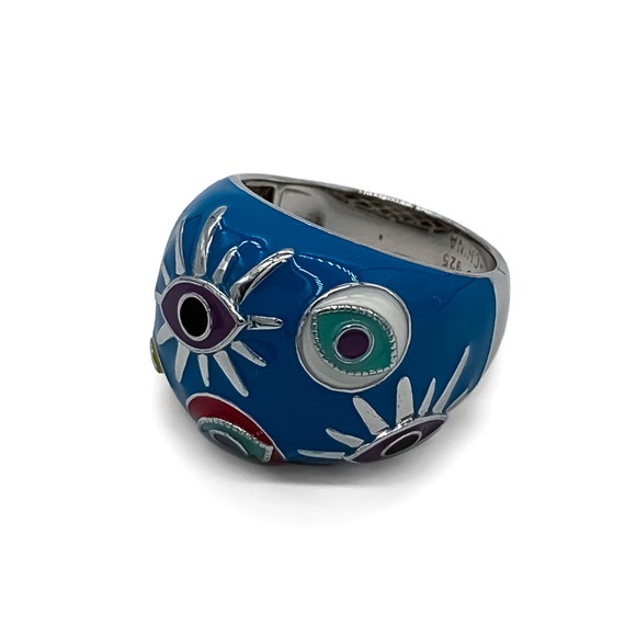 Vintage Y2k Sterling Silver Enamel Evil Eye Dome … - image 8