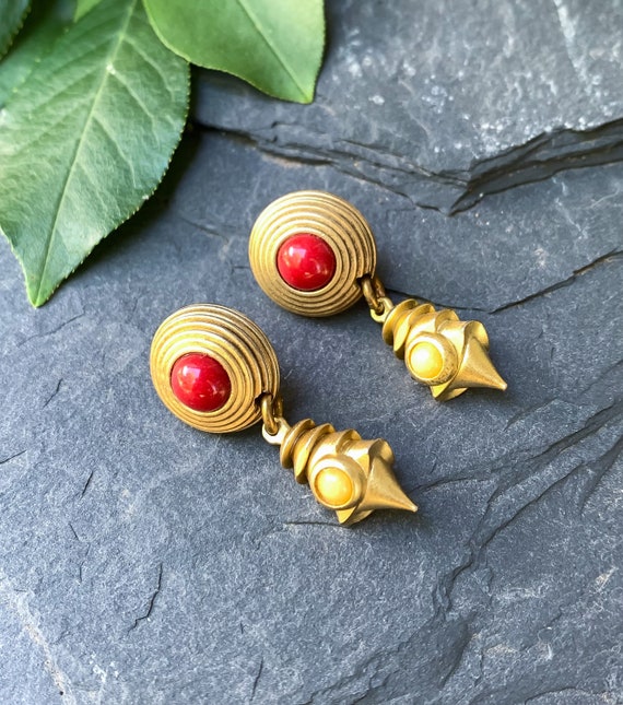 Vintage Modernist G.N.Buonanno Gold Tone Red Enam… - image 3