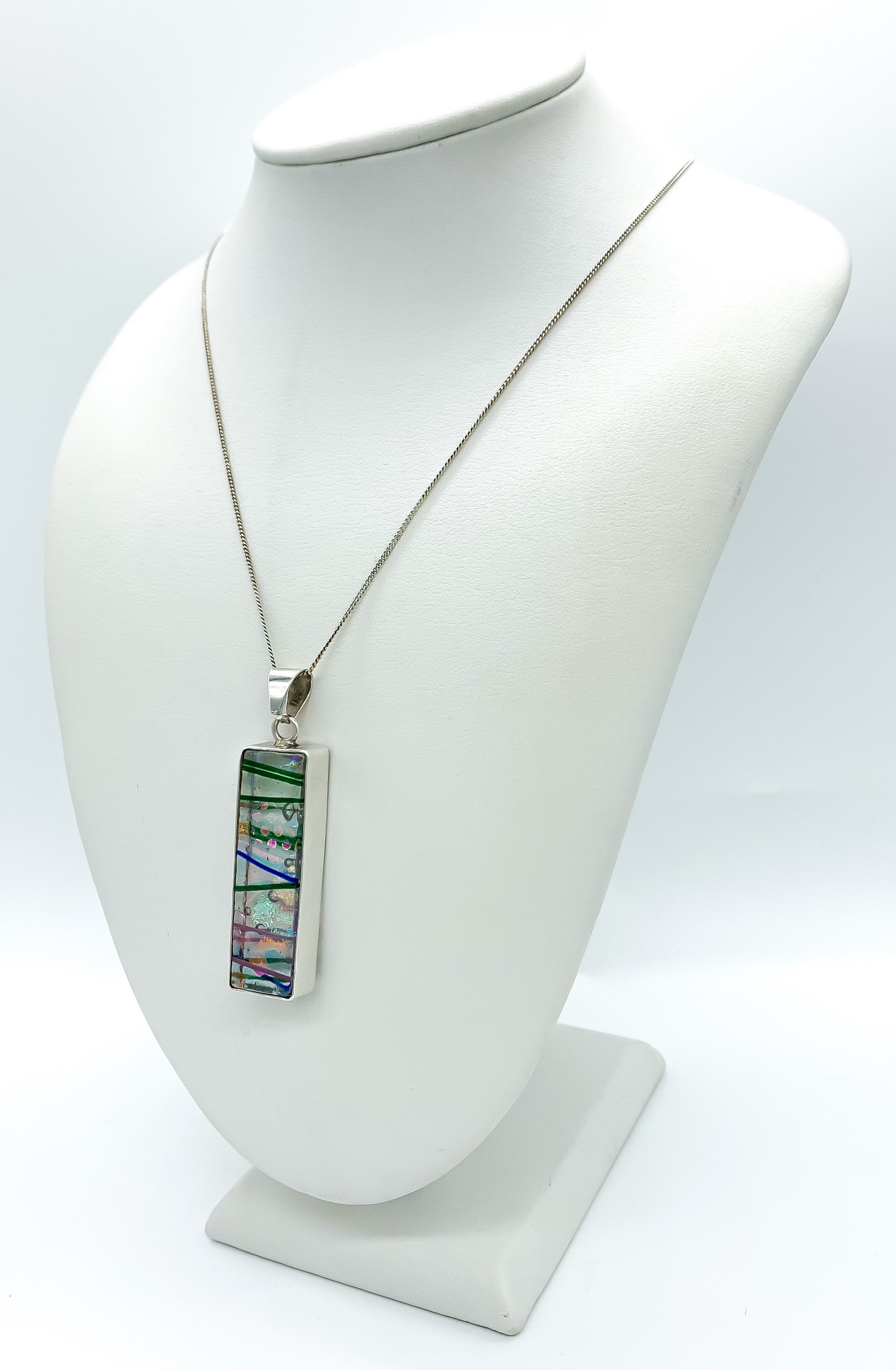 Pendentif Design En Verre Dichroïque Et Argent Sterling 925 Fait Main - Vintage Et Unique - Longueur 2 Pouces