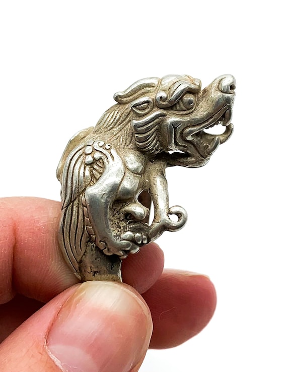 Vintage Chinese Dragon Figural Sterling Silver Rin