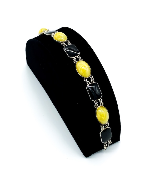 Antique Art Deco Sterling Silver Black & Yellow E… - image 4