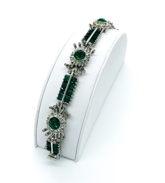 Antique Art Deco Sterling Silver Emerald & Diamon… - image 4