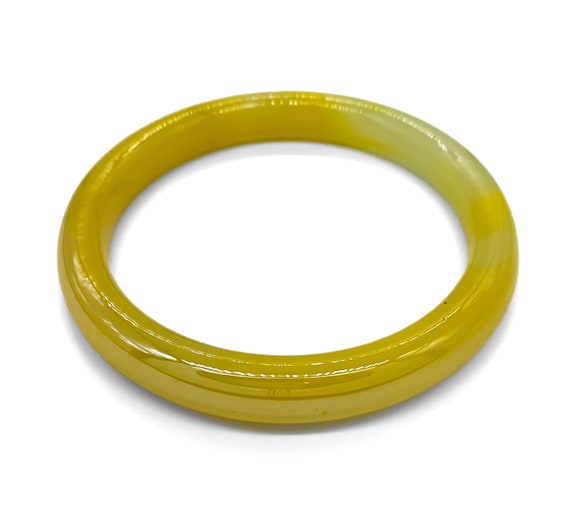 Vintage Iridescent Yellow Art Glass Bangle Bracel… - image 1