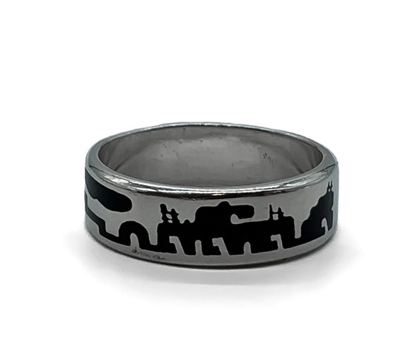 Vintage Native American Sterling Silver Pueblo Ring Size 8/ Sterling Silver Enamel Ring/ Sterling Silver Band Ring/ Native American Ring